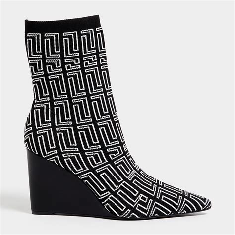 Luella Monogram Wedge Sock Boots