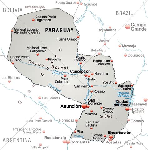 map of paraguay as an overview map in gray - Stock Photo - #10655243 | PantherMedia Stock Agency