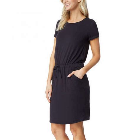 32 Degrees Women's Short Sleeve Drawstring Waist Luxe Knit Dress Large Black