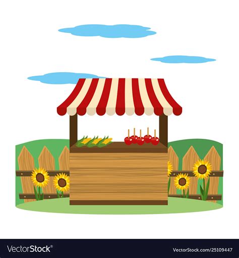 Wooden market stall cartoon Royalty Free Vector Image