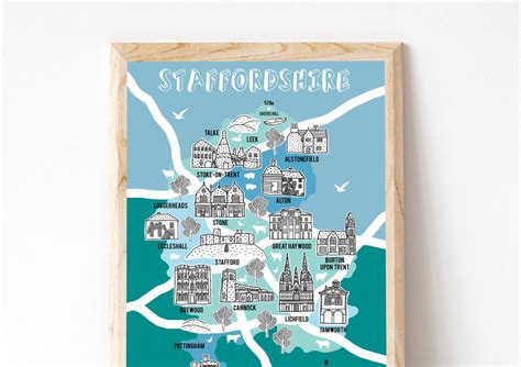 Staffordshire Map Staffordshire Gifts Map Illustration - Etsy UK