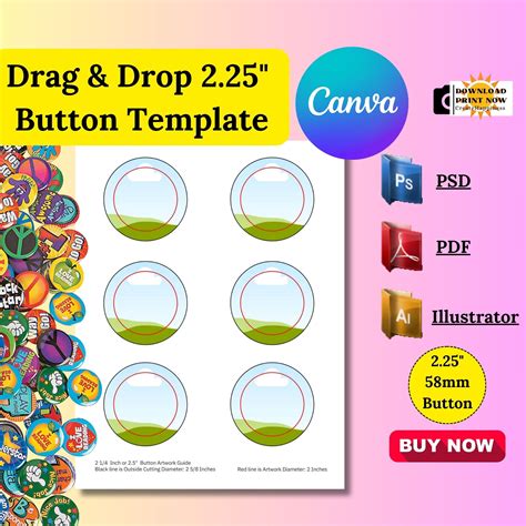 2.25 Pin Button Canva Template BUNDLE Drag and Drop Custom Badge Circle ...