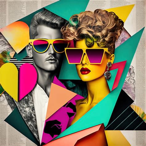 80s retro style pop art collage background Fashion love and disco ...