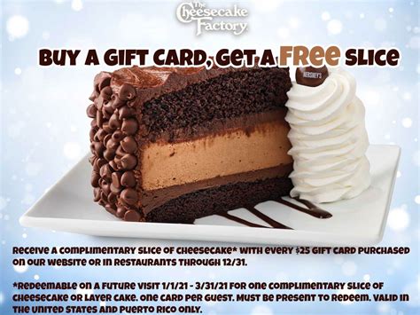 Free slice with your gift card all month at The Cheesecake Factory ...