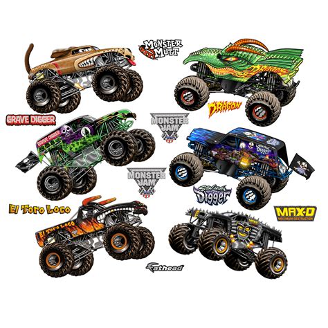 Monster Jam: Cartoon Trucks Collection - X-Large Officially Licensed Removable Wall Graphics ...