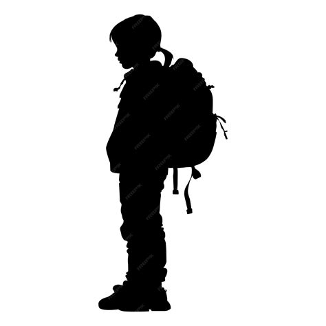 Premium Vector | Children silhouette with backpack on white background