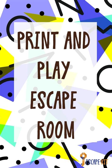 the words print and play escape room in front of an abstract background with colorful shapes