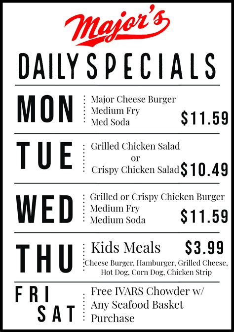 Daily Specials - Major's Restaurant