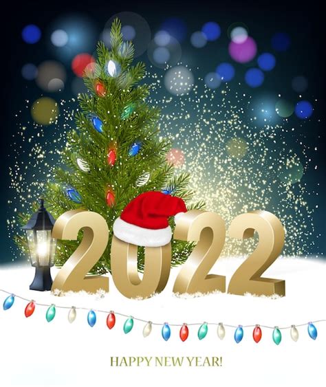 Premium Vector | New year and merry christmas holiday background with 2022 with santa hat and ...