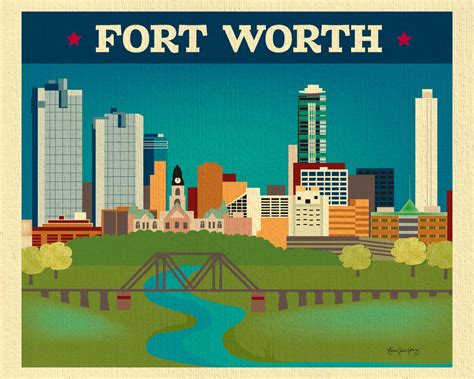 Fort Worth Skyline Art Print Fort Worth TX Map Print Texas - Etsy