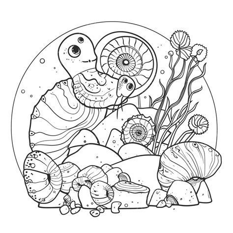 Sea Creature And Stones Coloring Pages Outline Sketch Drawing Vector, Fossils Drawing, Fossils ...