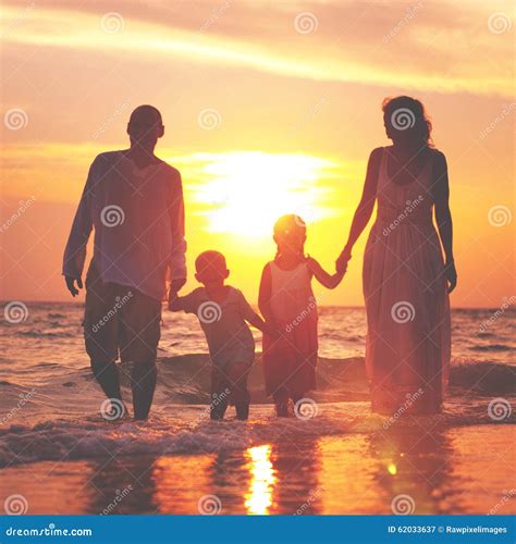 Family Walking Beach Sunset Travel Holiday Concept Stock Image - Image ...