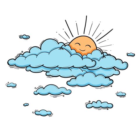 Premium Vector | Sun and cloud kids drawing for nursery in cartoon outline style blue boy vector ...