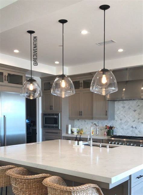 Heartwarming Glass Pendants Over Kitchen Island Black