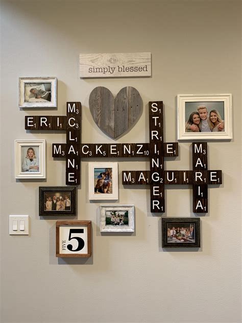 Family wall! Scrabble letters and family photos! | Family wall decor, Scrabble wall decor, Home ...