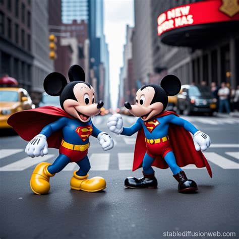 Superman vs Mickey Mouse: 1945 NY Showdown | Stable Diffusion en línea