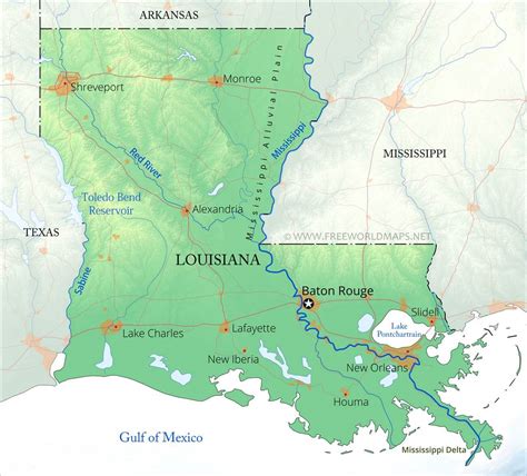 Physical map of Louisiana