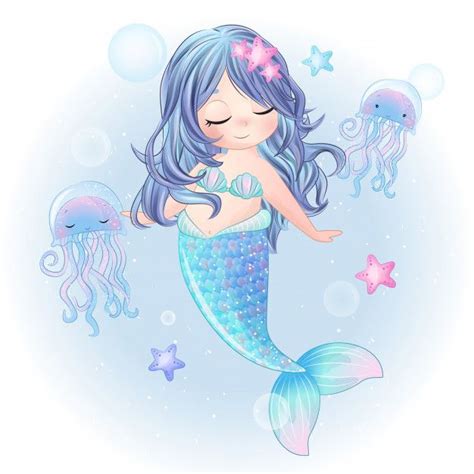 Hand Drawn Cute Mermaid Character in 2020 | Cute mermaid, How to draw hands, Mermaid illustration