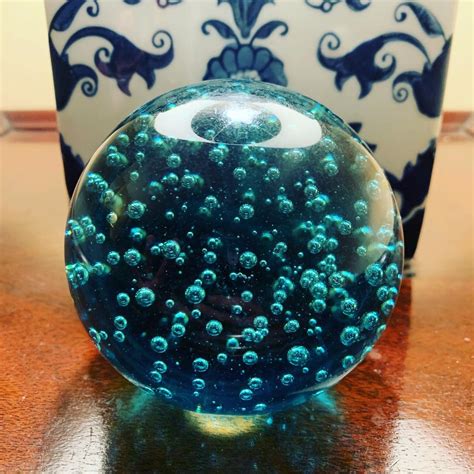 Large Teal Art Glass Sphere with Brass Stand Controlled | Etsy