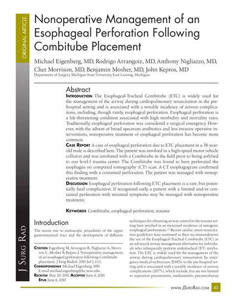 (PDF) Nonoperative Management of an Esophageal Perforation Following ...