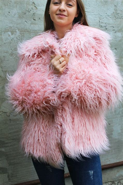 Pink faux fur coat Mongolian Lamb faux fur coat pink Faux | Etsy