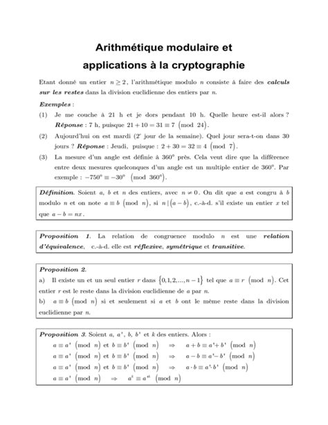 Arithmétique modulaire et applications à la cryptographie