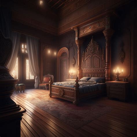 Premium Photo | A castle bedroom with a bed and a lamp on it