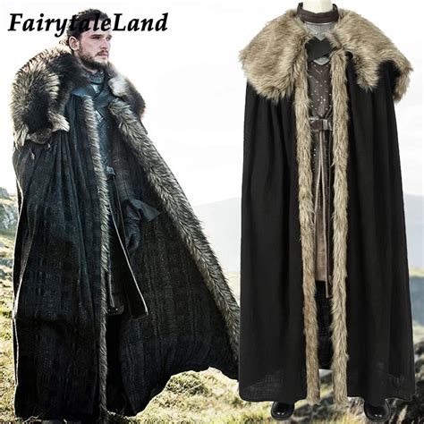 New Game of Thrones Season 8 cosplay Jon Snow costume Halloween Cloak Custom made Jon Snow ...