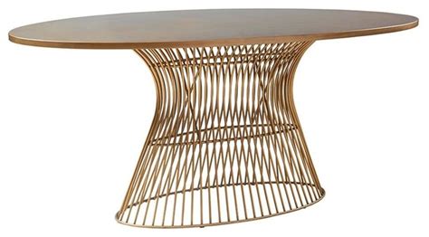 Mid Century Modern 70 Inch Oval Dining Table With Metal Wire Base, Gold Finish - Contemporary ...