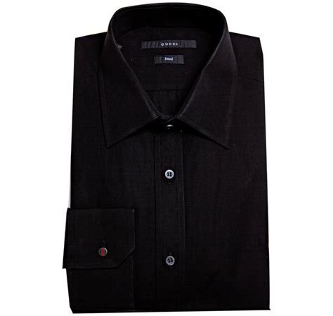 Gucci Black Cotton Spread Collar Dress Shirt in Black for Men | Lyst