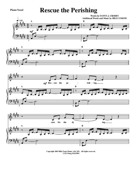 Rescue The Perishing Sheet Music PDF (Billy Foote / Cindy Foote) - PraiseCharts