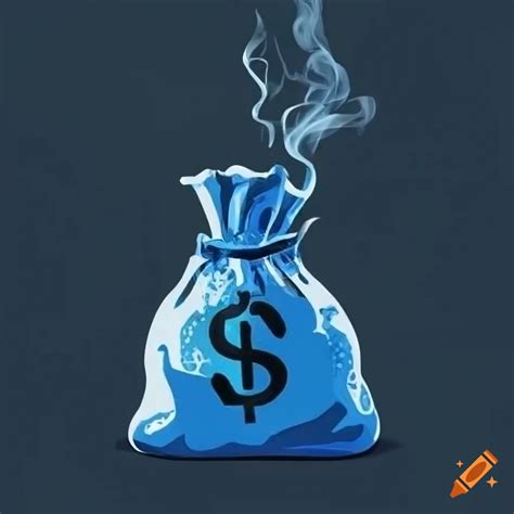 Blue line art of a money bag with smoking cigarette