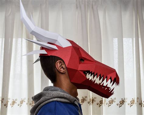 Papercraft mask Dragon DIY paper craft PDF template make | Etsy