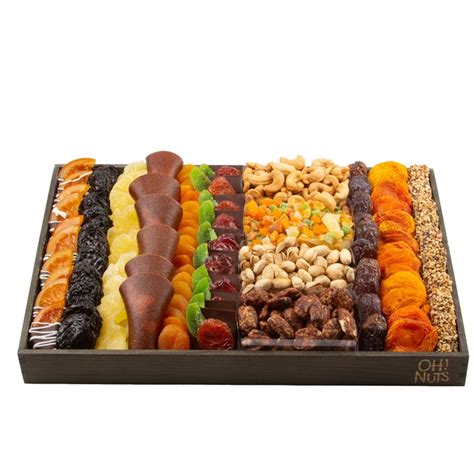 Tu Bishvat Dried Fruit XL Wooden Line Up Gift Basket • Tu B'Shvat Gifts - Dried Fruit Platters ...