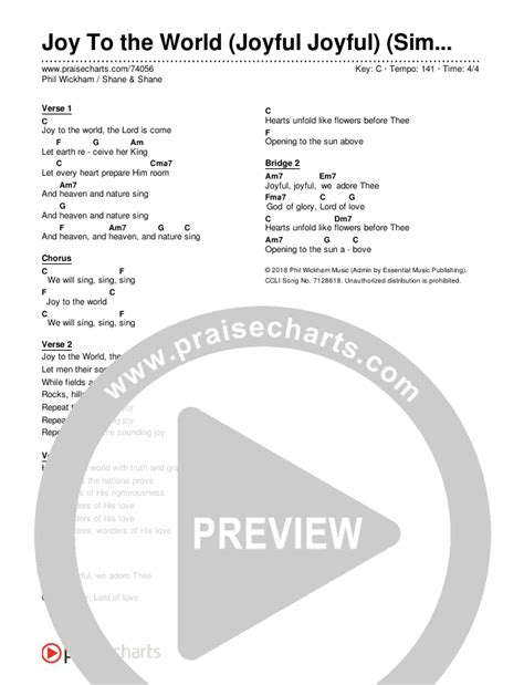 Joy To The World (Joyful Joyful) (Simplified) Chords PDF (Shane & Shane / Phil Wickham ...