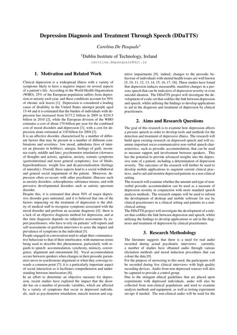 (PDF) Depression Diagnosis and Treatment Through Speech (DDaTTS)