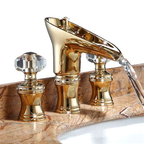 Luxury crystal dual handle solid brass copper golden Basin faucet Gold ...