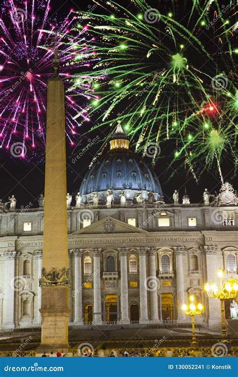 Vatican. Celebratory Fireworks Over a St Peter`s Square. Rome Editorial Photo - Image of ...