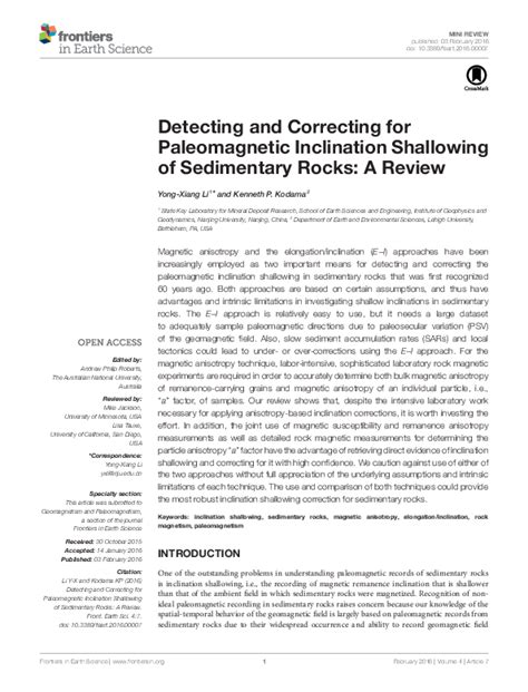 (PDF) Detecting and Correcting for Paleomagnetic Inclination Shallowing of Sedimentary Rocks: A ...