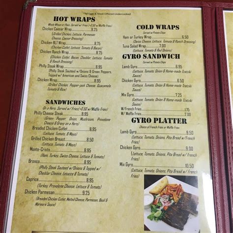 Menu at New York Diner restaurant, Charlotte