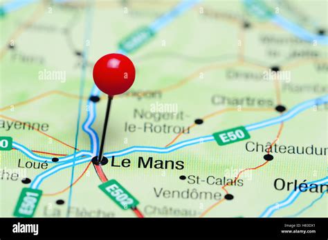 Le Mans pinned on a map of France Stock Photo - Alamy