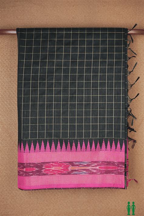 Allover Checks Design Black Semi Jute Saree – Sundari Silks