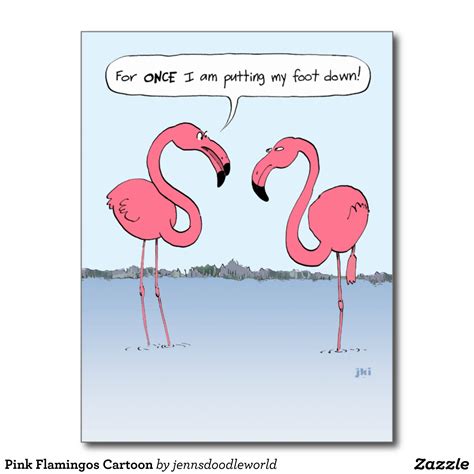 Funny Pink Flamingos Cartoon Putting My Foot Down Postcard | Zazzle ...