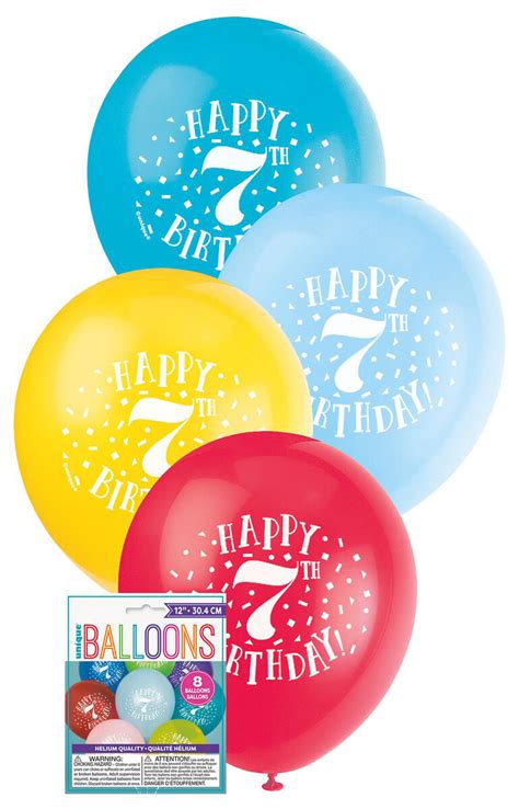 Happy 7th Birthday 8 X 30cm (12") BALLOONS