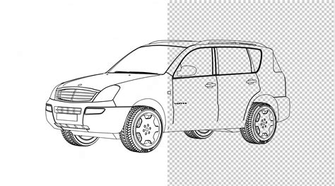 Premium PSD | Car hand drawing and sketch black and white.