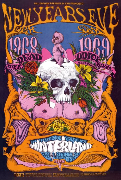 Grateful Dead Vintage Concert Poster from Winterland, Dec 31, 1968 at Wolfgang's