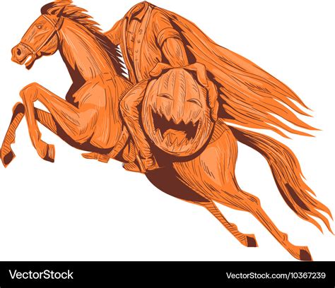 Headless Horseman Pumpkin Head Drawing Royalty Free Vector