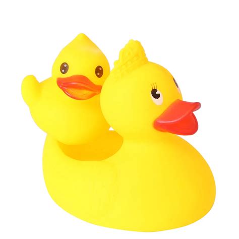 Set of 2 Yellow Ducks Toys Rubber Bath Toy Pure Natural Cute Rubber Ducky with Crowns for Baby ...