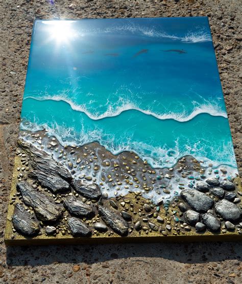 3D Ocean Resin Art Resin Painting Sea and Golden Beach | Etsy