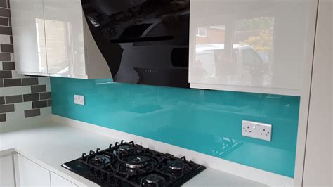 Turquoise painted glass kitchen splashback. Kitchen Color, Glass Kitchen, New Kitchen, Kitchen ...